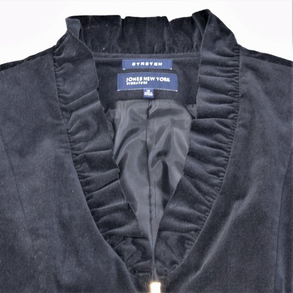 Jones New York Velvet Evening Cocktail Jacket Dress Ruffle V-neck Gold Zipper 12 - Picture 4 of 14